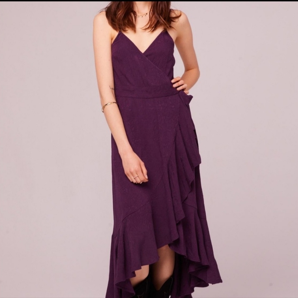 BAND OF GYPSIES RODEO DR BROCADE RUFFLE WRAP MIDI DRESS